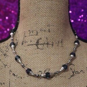 BLUE CRYSTAL NECKLACE Fluted Beaded Swarovski Silver Tone Art Deco Fall Winter